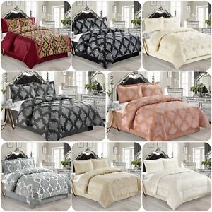 Luxury 3Pcs Quilted Jacquard Bedspread Comforter Set Bed Throw Pillow Shams