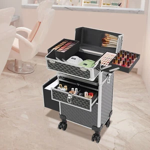 Rolling Makeup Case Travel Cosmetic Storage Box,Moving Salon Beauty Trolley Case - Picture 1 of 24