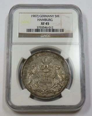 1907 NGC XF45 | GERMANY - Hamburg, Silver Five Mark 5M Coin #34360A - Image 1 of 2