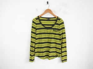 T-shirt donna Armani Exchange verde giallo collo Henley manica lunga taglia S - Foto 1 di 8