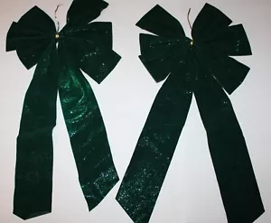 Pair of Large 12" X 26" Vintage Green Velvet-Faced Christmas Bows Wall Ornament - Picture 1 of 6