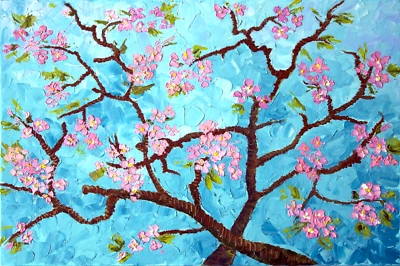 Pintura al óleo original sobre lienzo "FLORES DE ALMENDRA" arte por artista ucraniano Foto 1 de 4