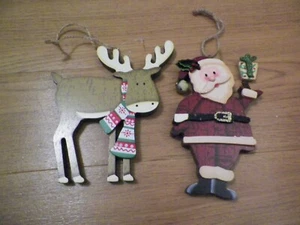 Juego de 2 adornos de Navidad 3D Santa y renos Xuan Wei fábrica artesanal - Imagen 1 de 10