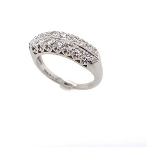 Alianza de aniversario de boda vintage de platino con doble fila de diamantes de 0,42 quilates talla 5,5 - Imagen 1 de 4