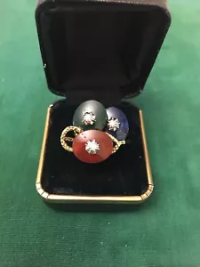 Vintage 18k Gold Diamond Lapis Agate And Green Onyx Ring - Picture 1 of 12