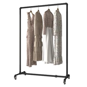Industrial Pipe Clothing Rack on Wheels Heavy Duty Garment Racks Rustic Rolling - Picture 1 of 7