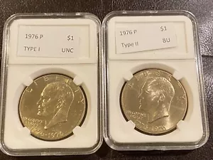 1976 P Type 1 & 2 Eisenhower Dollar BU 2 Coin Set. Great Luster. Great Price - Picture 1 of 4