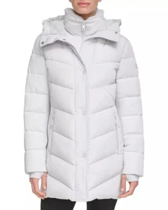 Calvin Klein Faux Fur Trim Puffer Coat Women's  CW233629 Small Ivory NWT - Picture 1 of 13