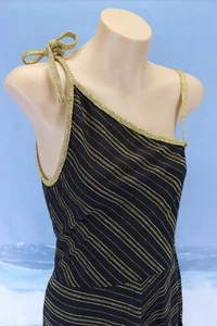 Vintage 70s Pierre Arletty for Katies Gold Black Disco Maxi Dress size 12 - Picture 1 of 18