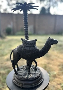Vintage Maitland-Smith Bronze Camel Palm Tree Candlestick Natural Patina Rustic - Picture 1 of 11