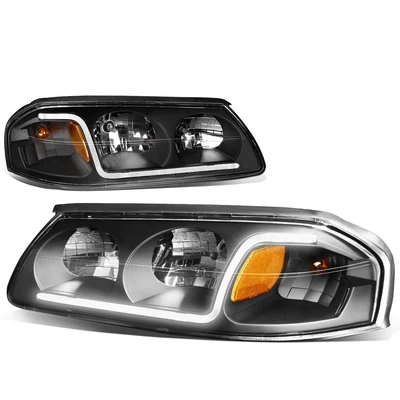 [LED DRL] Fit 2000-2005 Chevy Impala Black Housing Amber Corner Headlight/Lamp - Image 1 of 4