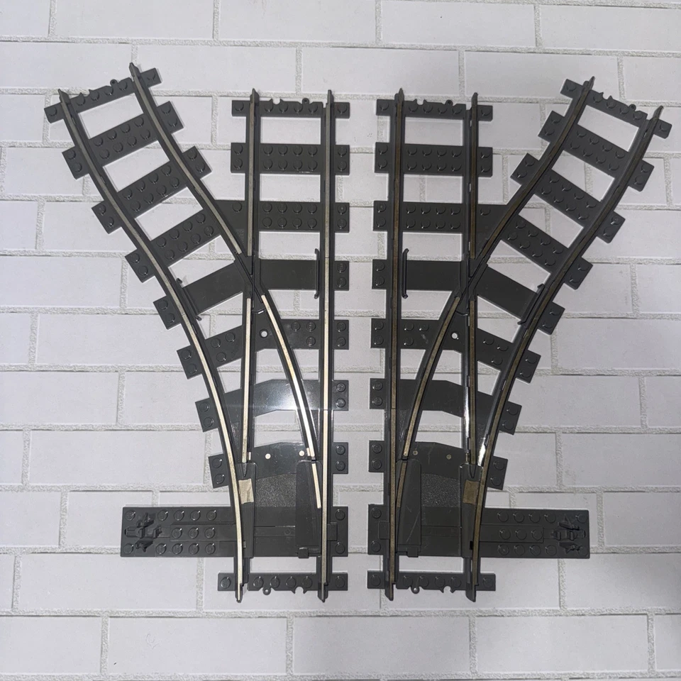 Lego x2 Dark Gray Train Tracks 9V Switch Point Left and Right 2859 2861 - Image 1 of 4