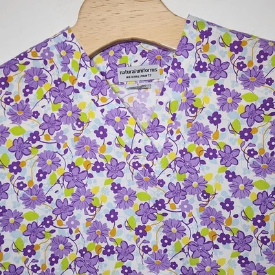 Natural Uniform Multicolored Floral Print Short Sleeve Scrub Top Women's Size S - Image 1 of 4