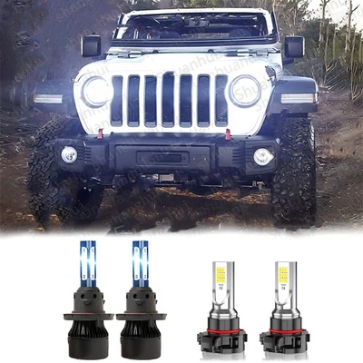 4pcs 6000K LED Headlight + Fog Light Bulbs Kit For 2018 2019 Jeep Wrangler JL - Image 1 of 4
