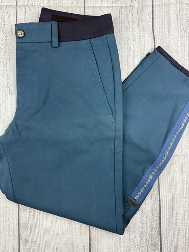Ottime condizioni! Pantalone Alexander McQueen piatto davanti zip alla caviglia blu acqua taglia 46 x26