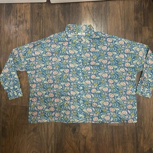 Natural Life Womens Floral Boho Boxy Top Size XL Button Down Shirt Sustainable - Picture 1 of 8