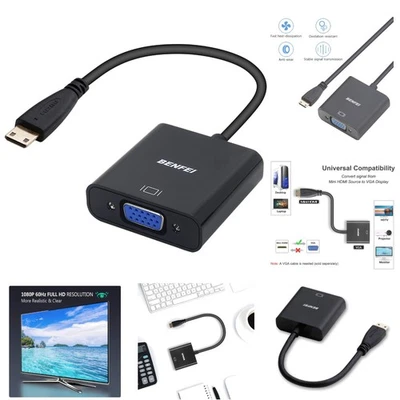 Mini HDMI auf VGA Adapter vergoldet Schwarz Ultrabooks Notebooks - Bild 1 von 4