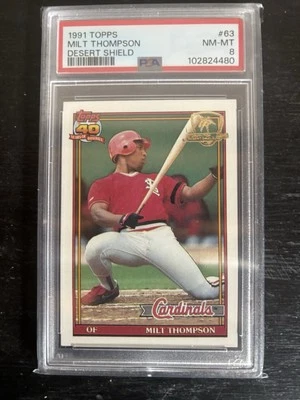 1991 TOPPS DESERT SHIELD #63 MILT THOMPSON PSA 8 CARDINALS AUTHENTIC - Image 1 of 2