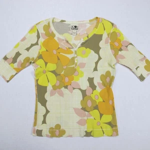 Vintage Lucky Brand Thermo Shirt Damen große Blumen 70er Retro AOP Boho Hippie - Bild 1 von 10
