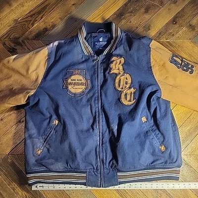 6XL ROCAWEAR Bomber JACKET 1999 NY 99 Big LOGO Patches Distressed Color Fade - Image 1 of 4