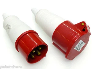 16 Amp 4 Pin Plug and Coupler Trailing Socket Weatherproof IP44 3 Phase 415V 16A - Picture 1 of 3