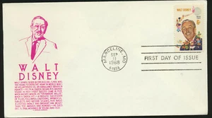 Walt Disney 1968 Anderson Red Cachet FDC Unaddressed Marceline, MO Scott #1355 - Picture 1 of 1