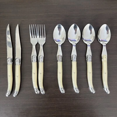 Laguiole Heritage Ivory & Silver Flatware 8 Pcs Set: 2 Knives, 2 Forks, 4 Spoons - Image 1 of 4