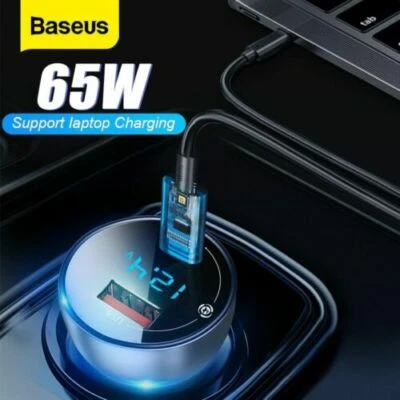 Baseus 65W Car Charger PD QC4.0 FAST Charge USB Type C Cigarette Lighter Adapter - image 1 of 4