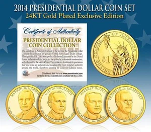2014 MINT 24K GOLD USA PRESIDENTIAL $1 DOLLAR 4 COIN SET Completed - Picture 1 of 1