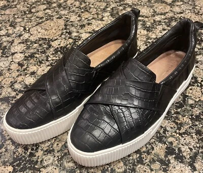 Zapatos halógenos para mujer 9,5 M cuero negro piel de serpiente estampado plataforma sin cordones Foto 1 de 4