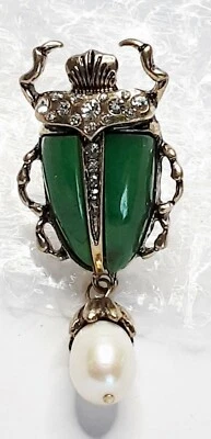 broche pins de style haute joaillerie scarabée cristaux pampille perle  813 - Photo 1/4
