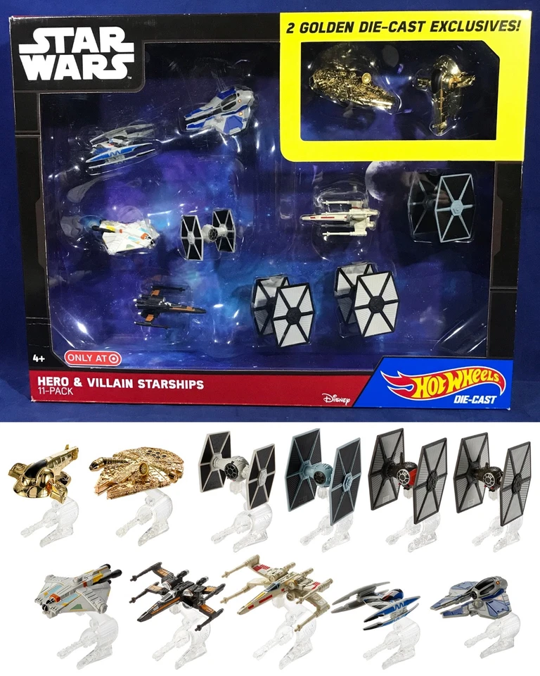 Hot Wheels Star Wars Hero & Villain Starships 11pk Gold Slave 1 MF Diecast