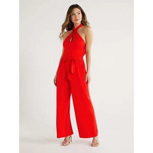 Mono para mujer Sofia Jeans halter cuello cruzado, talla L rojo --Z4-- - Imagen 1 de 4