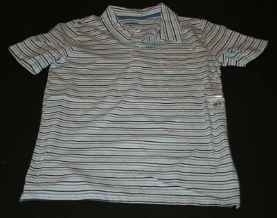 New OshKosh Boys Top 14 Year White w Blue Green Striped Polo Shirt Short Sleeve  - Image 1 of 2