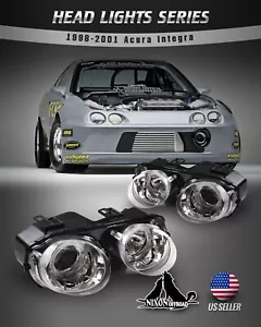 Fits 1998-2001 Acura Integra Headlights Halo Projector Front Lamps Chrome/Clear - Picture 1 of 12