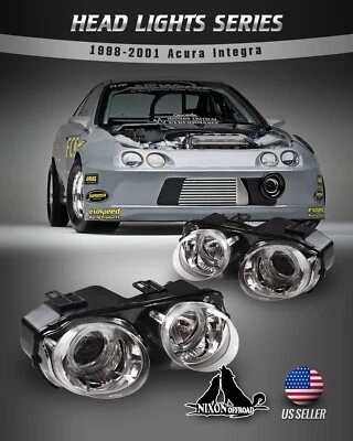 Se adapta a faros proyectores halo luces delanteras cromadas/transparentes Acura Integra 1998-2001 Foto 1 de 4