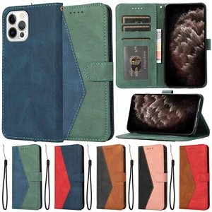 Funda tipo billetera de cuero con empalme abatible para Apple iPhone 16e 15 14 13 Pro Max 12 - Imagen 1 de 51