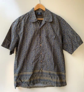 Hang Ten Vintage Size M Casual Short Sleeve Button Up Shirt Green Blue - Picture 1 of 9