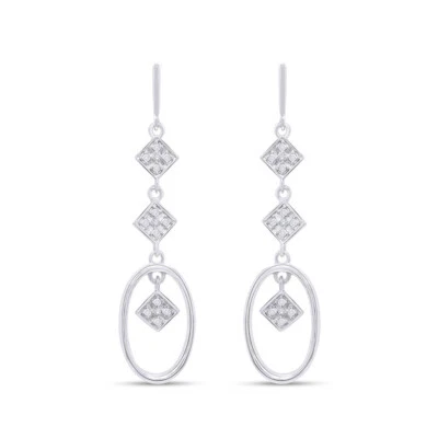 Real Diamond Accent Dangle Drop Earring 14K White Gold Plated Sterling For Women - Image 1 of 4