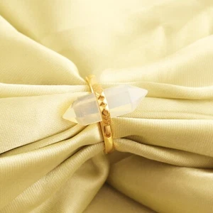 Bullet Shape Fire Opalite Gemstone Yellow Gold Plated Statement Ring Size 7 US - Picture 1 of 3