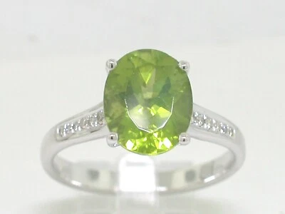 Peridot Ring 585 Weißgold 14Kt Gold natürlicher großer Peridot  16 Brillanten - Bild 1 von 4