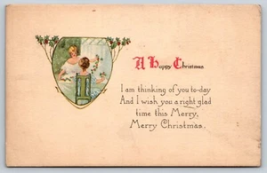 Postcard A Happy Christmas Children Ladies Decorating Holly - Picture 1 of 2