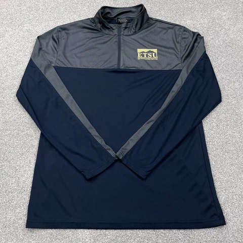 ETSU Buccaneers Shirt Men Large Blue Gray Quarter Zip Pull Over Performance Top Cover