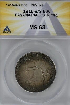 1915-S/S .50   ANACS  MS 63 PANAMA-PACIFIC RPM-1 Classic Silver Commemorative  - Image 1 of 2