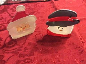 (2) Portavelas de vidrio azulado Santa & Snowman Partylite P9466 nuevo en caja - Imagen 1 de 7