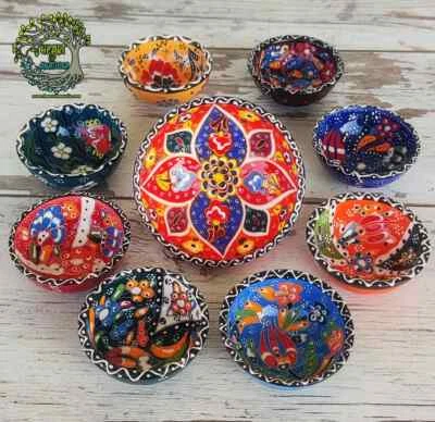 7x Ceramic Bowls Set | Handmade Turkish Pottery | Sauce Tapas Nuts Snack - Image 1 of 4