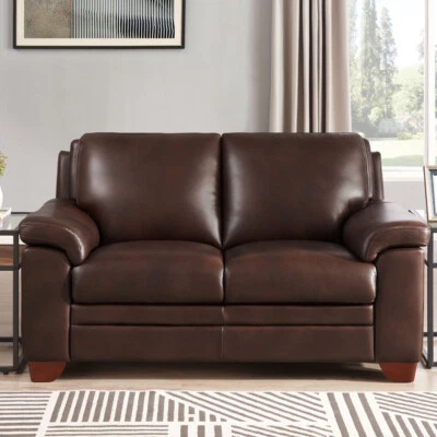 Sofá loveseat Hydeline Magnum de cuero de grano superior, espuma viscoelástica y asientos de resortes Foto 1 de 2