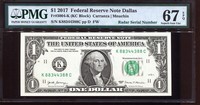 2017 $1 Federal Reserve Note Fancy BOOKEND RADAR Serial #K88344388C PMG 67EPQ