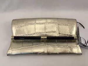 NWT Dvf Diane Von Furstenberg 440 Envelope Clutch Metallic gold Embossed croc - Picture 1 of 6