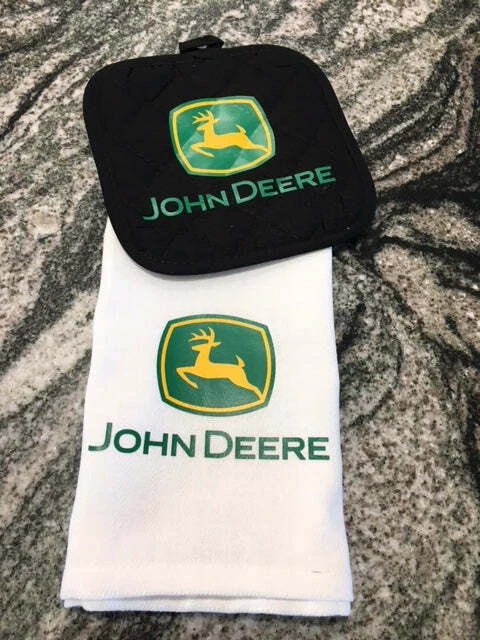 John Deere Tractor towel with black hot pad green/yellow - Image 1 of 1